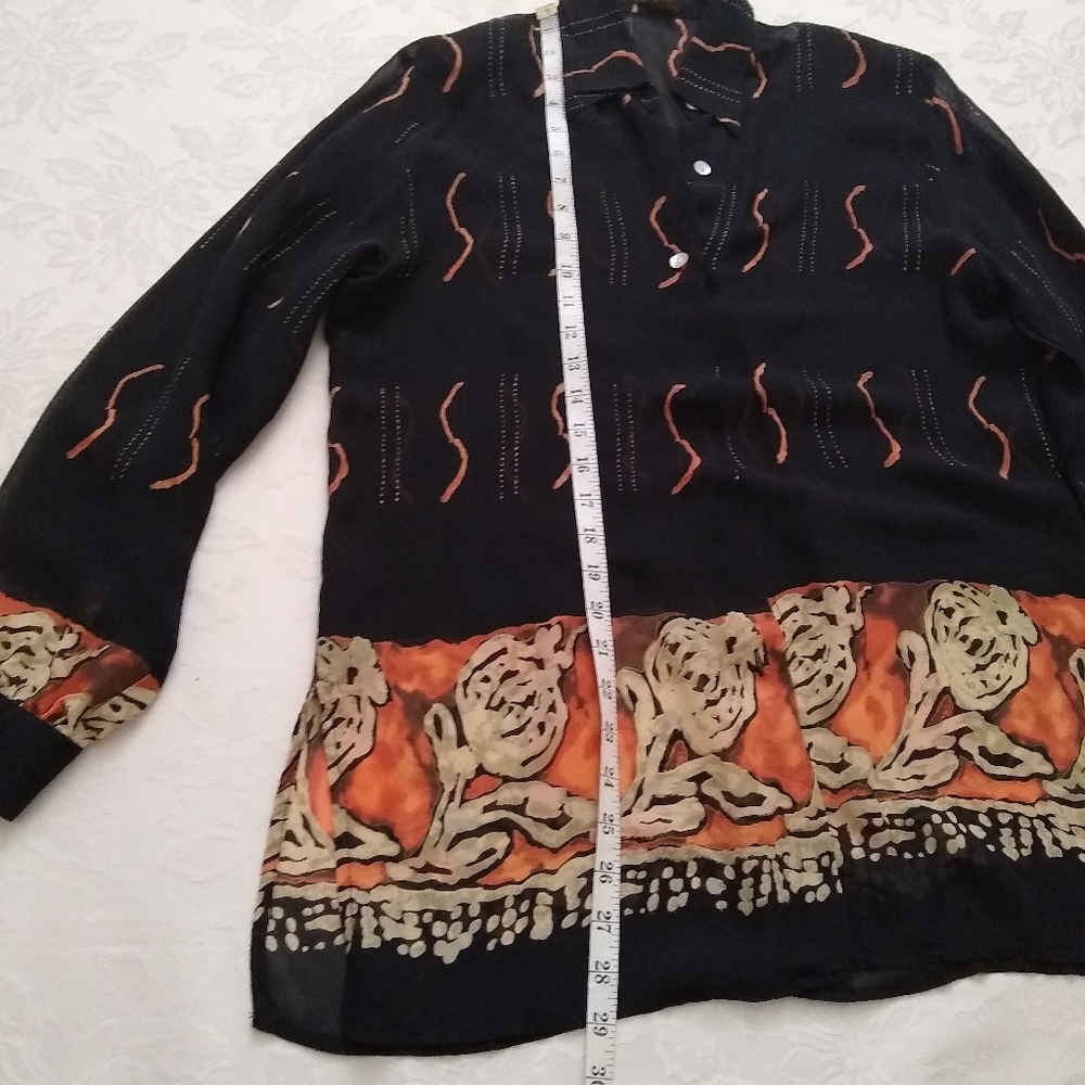 Silk Flower Border Collared Button Down Shirt - image 5